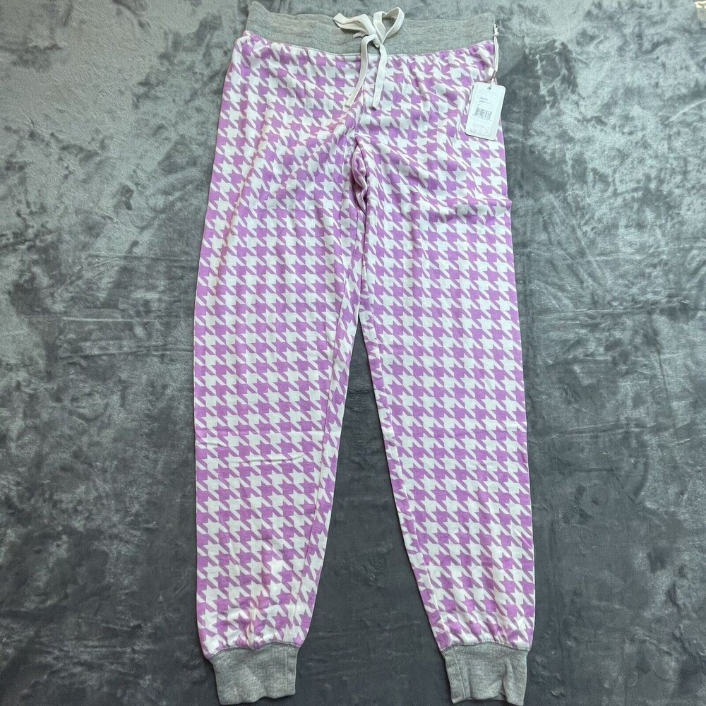 PJ Salvage Pants Womens Small Purple White Joggers Houndstooth Comfy Lounge